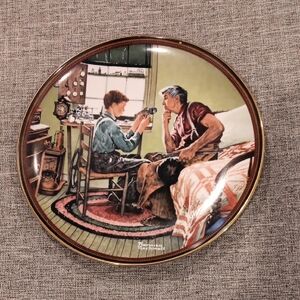 Norman Rockwell Decorative Plate in White with Blue and Red Seals